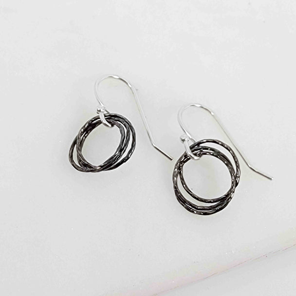 Oxidized Sterling Silver Mini Triple Circle Earrings