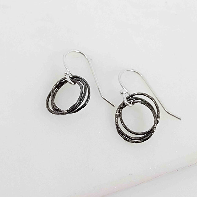 Oxidized Sterling Silver Mini Triple Circle Earrings