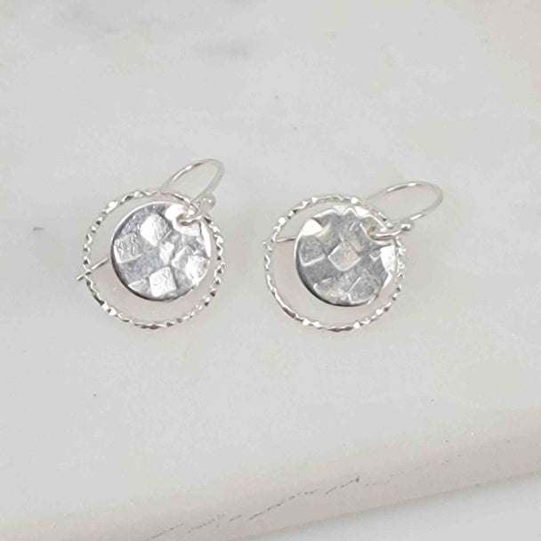 Silver Sparkle Halo Textured Disc Earrings