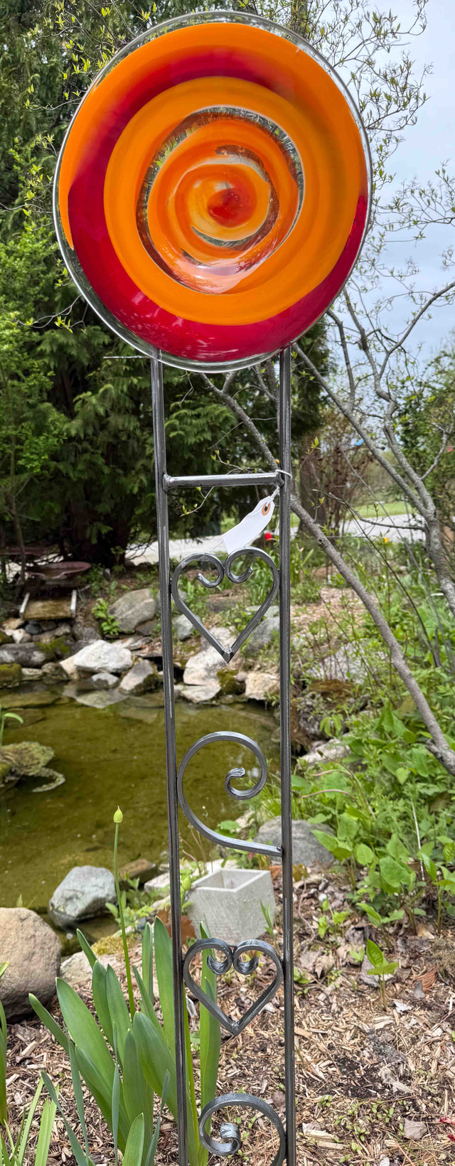 Red and Yellow Blown Glass Garden Sculpture