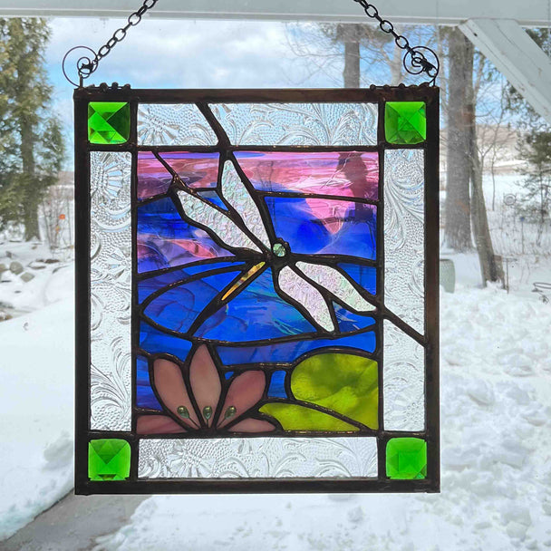Mini Dragonfly Garden Stained Glass Window