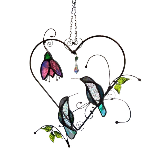 Hummingbird Pair Heart Window Ornament