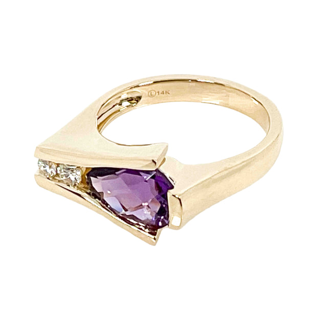 Pear-Shaped Amethyst and Two Diamond Ring