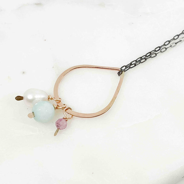 Aquamarine, Tourmaline, and Pearl Pendant Necklace