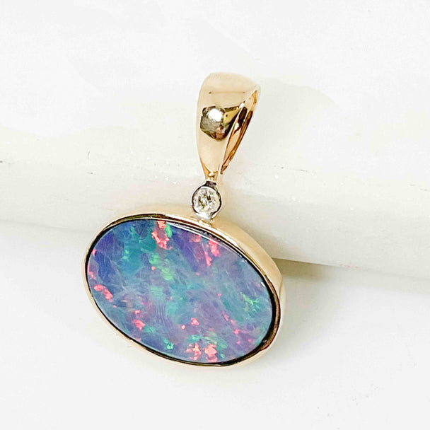 Oval Opal Pendant with Diamond Accent