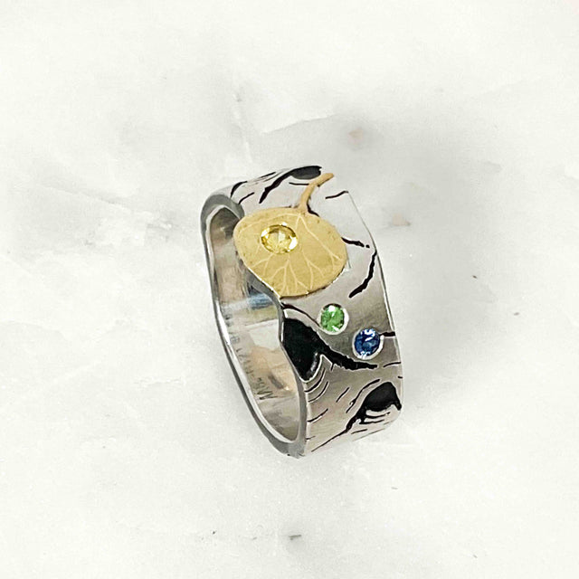 Three Stone Birch Allure with Leaf Ring