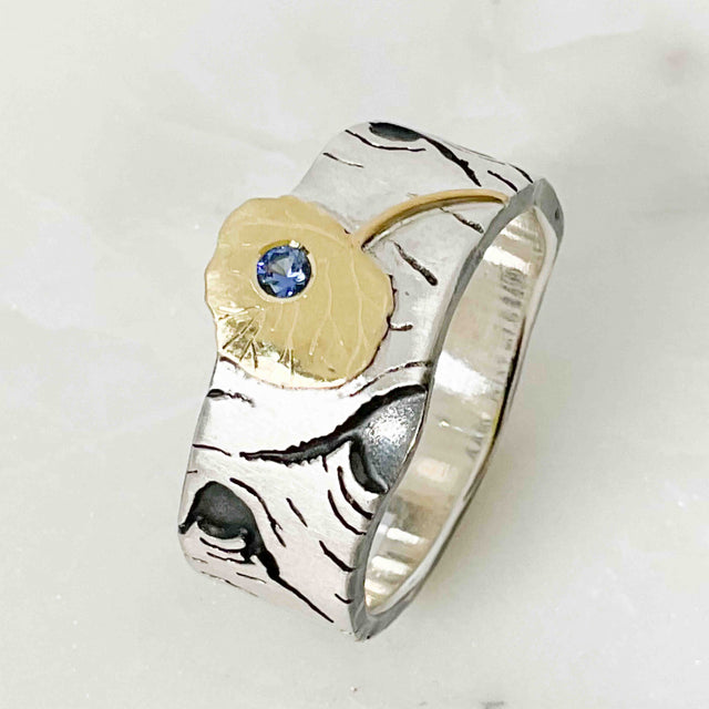 Birch Allure with Sapphire in Leaf Ring