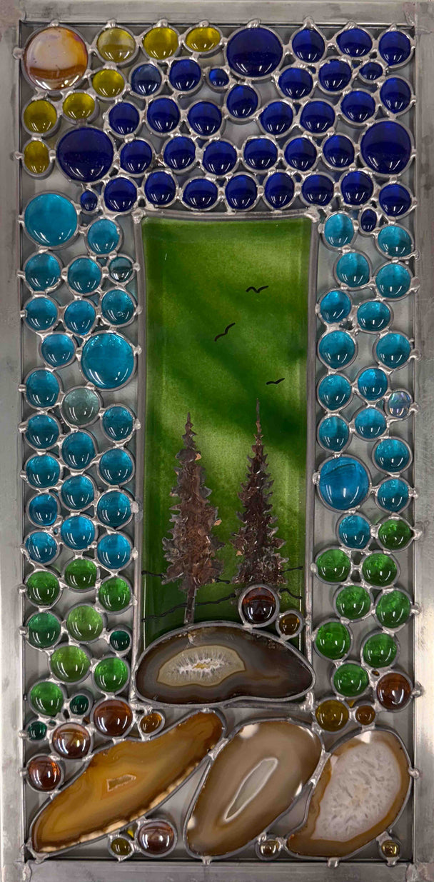 Double Tree Brazilian Agate Copper Overlay Window Hanging II