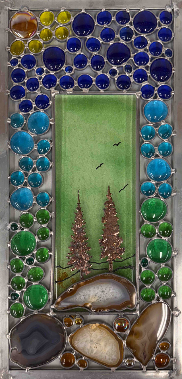 Double Tree Brazilian Agate Copper Overlay Window Hanging III