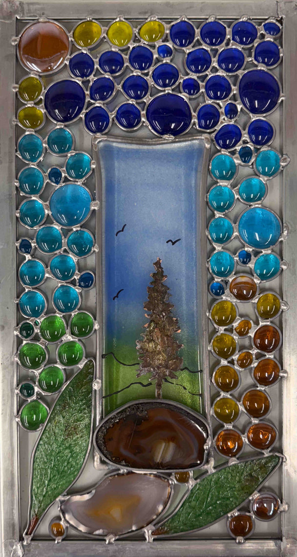 Single Tree Brazilian Agate Copper Overlay Window Hanging IV