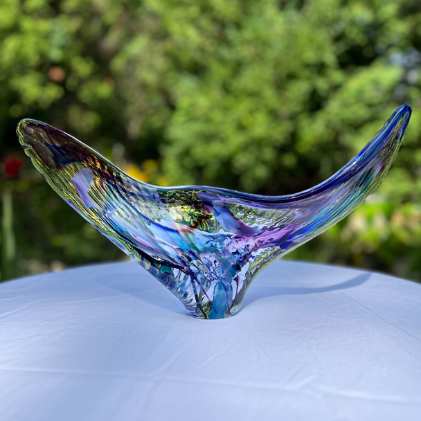 Blue Purple Whale Tail Glass Sculpture