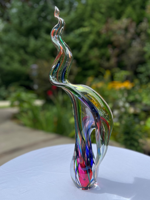 Rainbow Ruby Paradise Floral Glass Vase