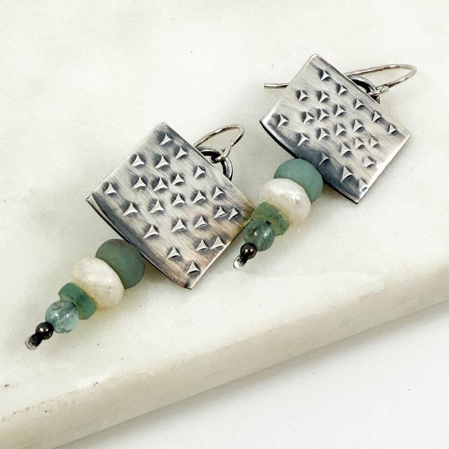 Etched Moonstone and Apatite Earrings