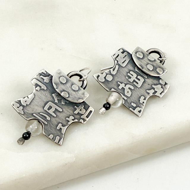 Etched Sterling Silver Earrings