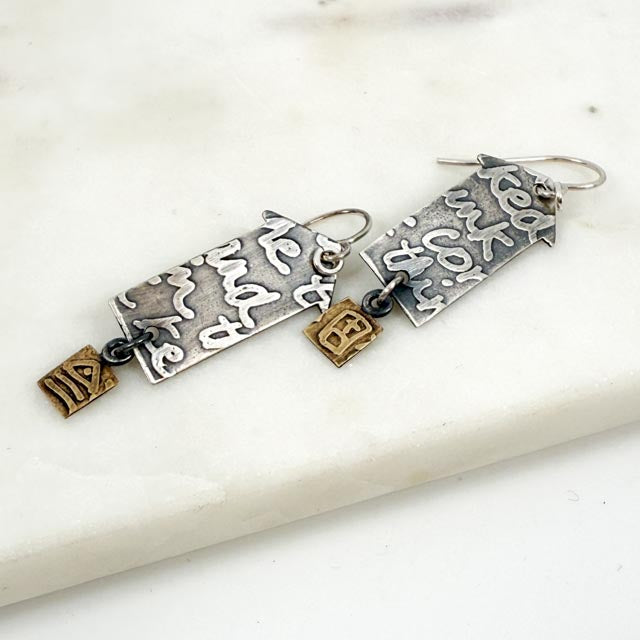 Etched Sterling Silver and Brass Earrings