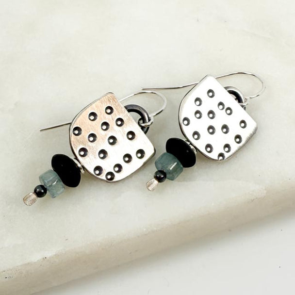 Chased Onyx and Quartz Earrings