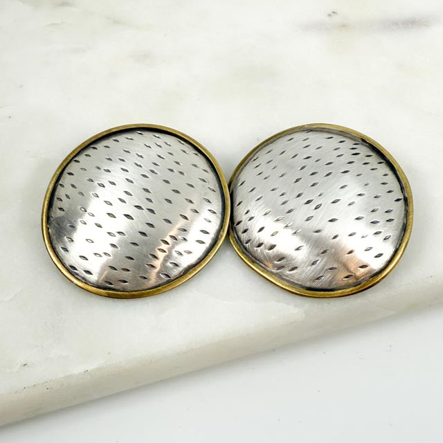 Chased Sterling Silver and Brass Post Earrings