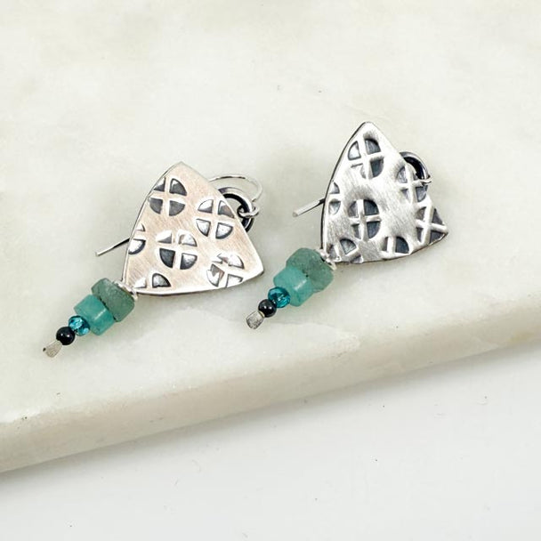 Chased Ancient Roman Glass and Quartz Earrings
