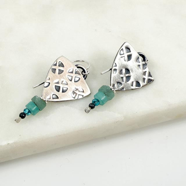Chased Ancient Roman Glass and Quartz Earrings