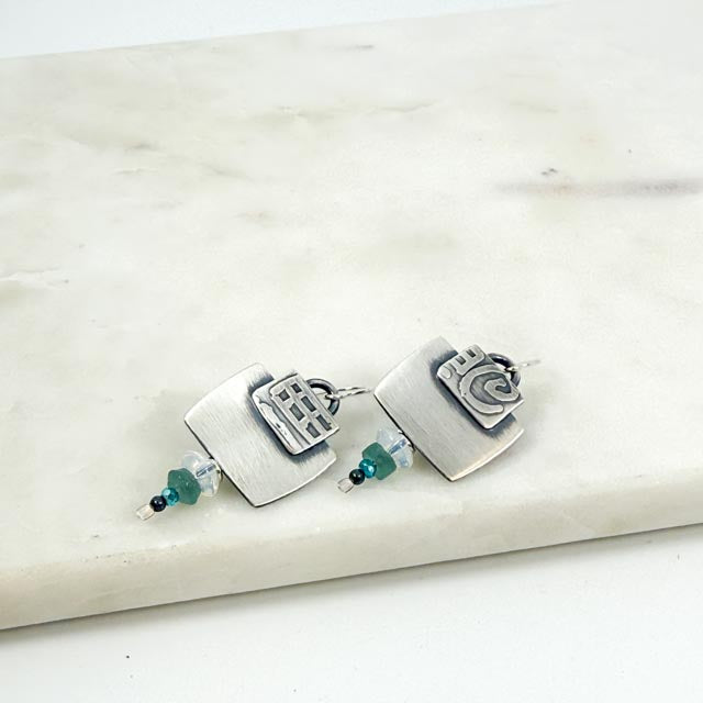 Etched Moonstone and Ancient Roman Glass Earrings