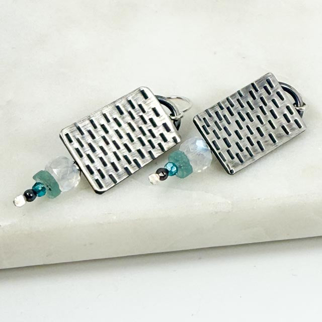 Chased Moonstone and Ancient Roman Glass Earrings
