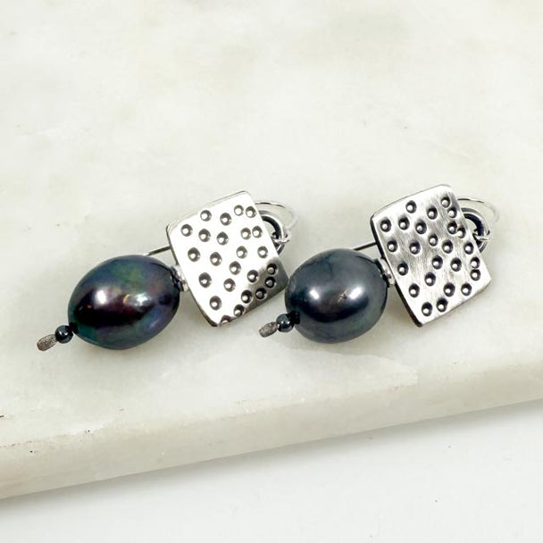 Chased Freshwater Pearl Earrings