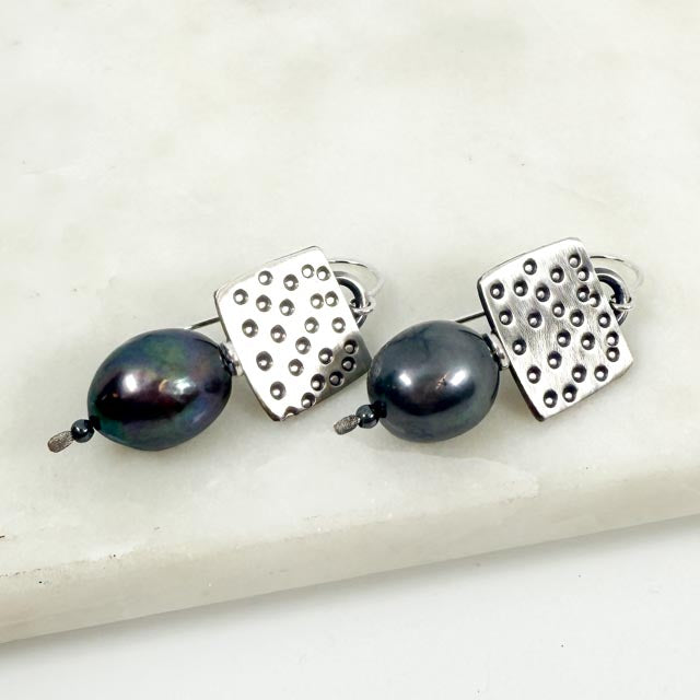 Chased Freshwater Pearl Earrings