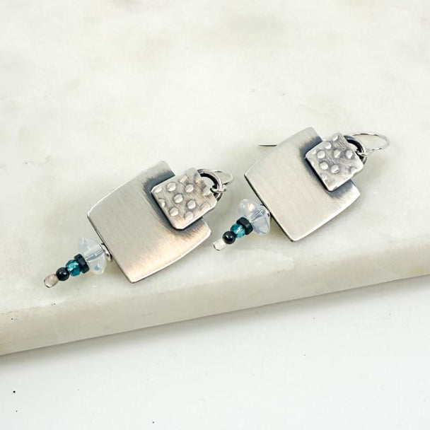 Roller Printed Moonstone and Hematite Earrings
