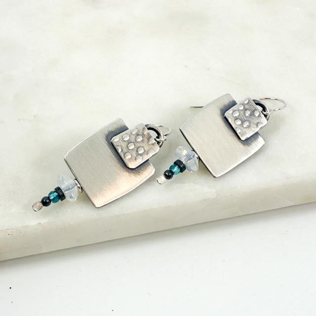 Roller Printed Moonstone and Hematite Earrings