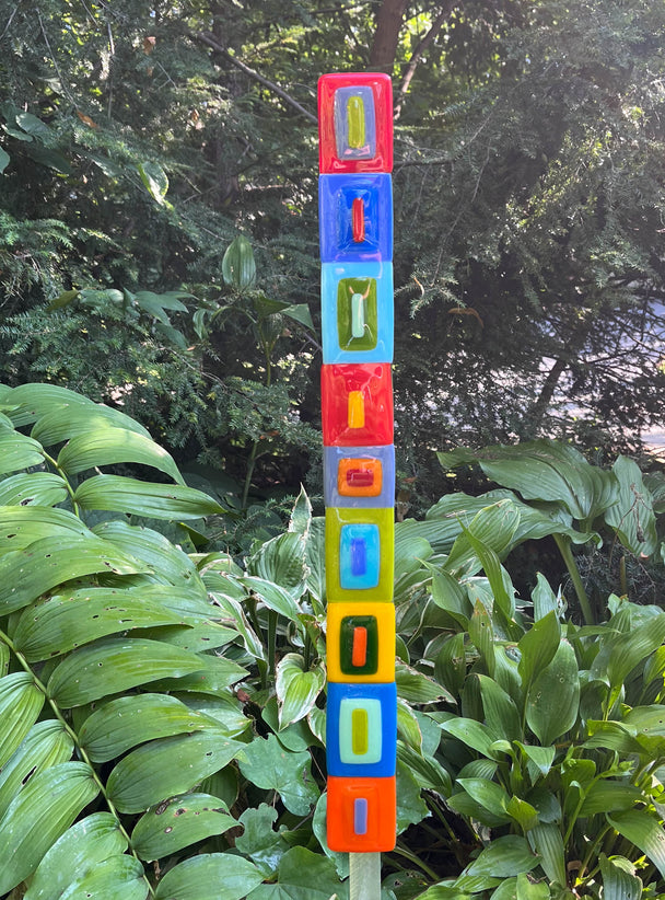 Multi Colored Glass Garden Totem