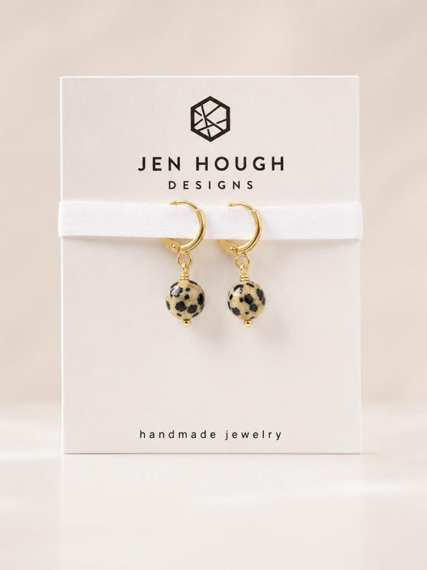 Dalmatian Jasper Huggie Earrings