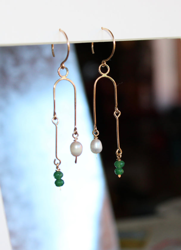 Emerald and Freshwater Pearl Balance Drop Earrings