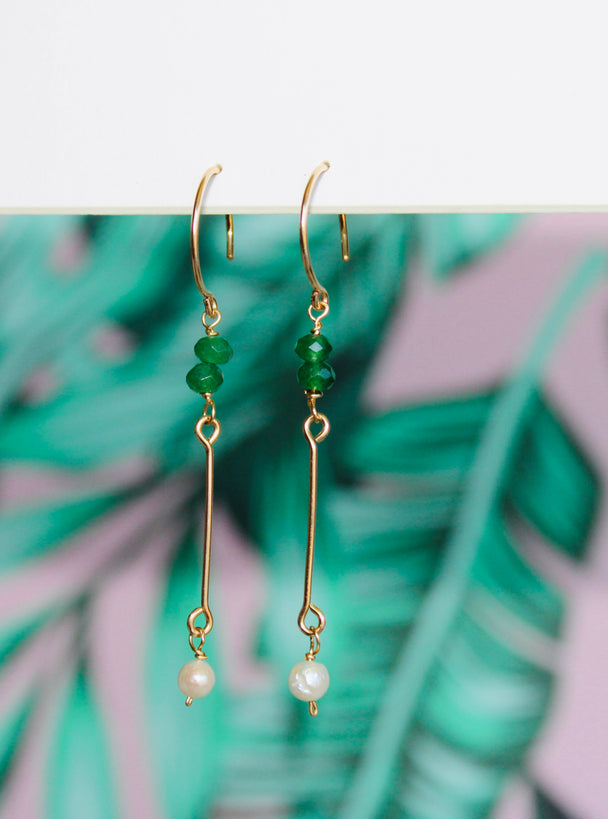 Emerald and Freshwater Pearl Drop Earrings