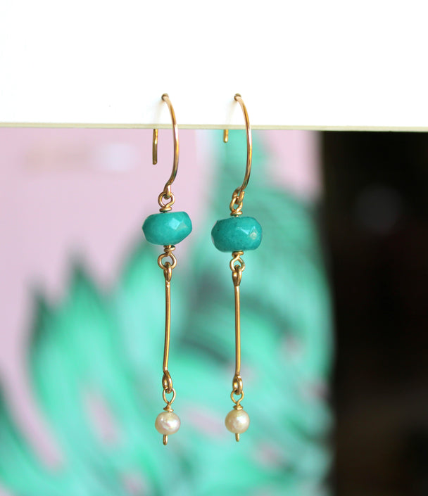 Blue Jade and Freshwater Pearl Drop Earrings