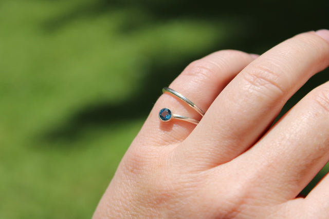 One and a Half Band Silver Ring with London Blue Topaz