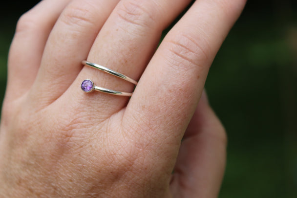 One and a Half Band Silver Ring with Amethyst