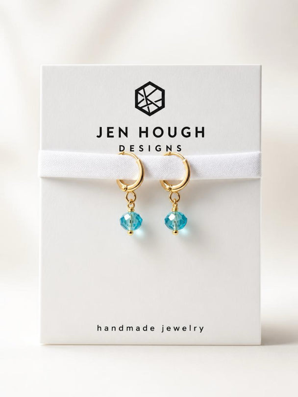14K Gold Fill Blue Topaz Huggies