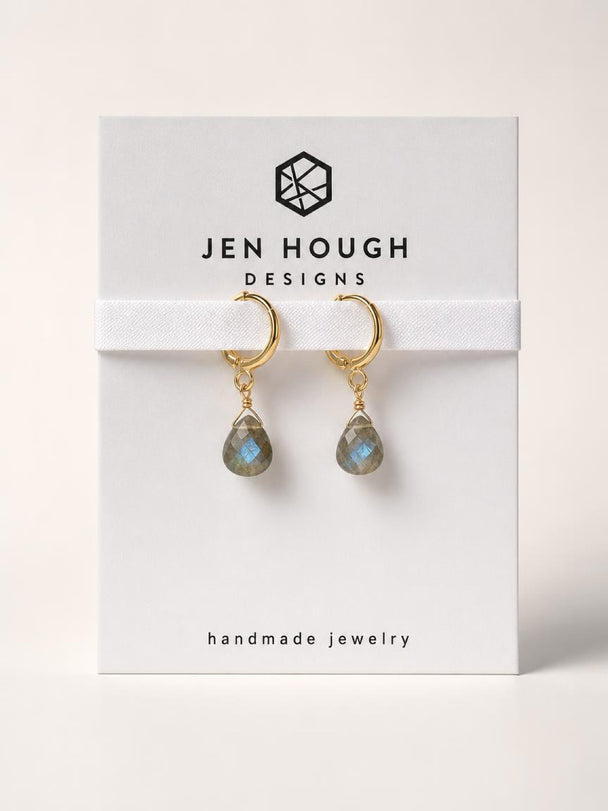 14K Gold Fill Labradorite Huggie Earrings