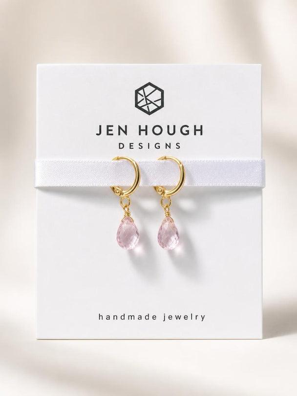 14K Gold Fill Pink Topaz Huggie Earrings