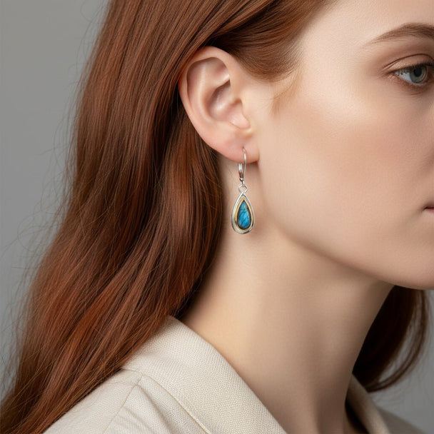 Labradorite Teardrop Mixed Metal Earrings