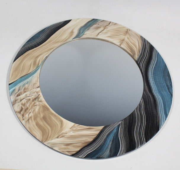 Tan Blue Round Josh Mirror