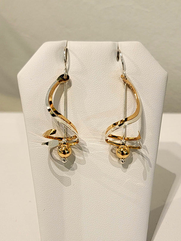 Small Mixed Metal Drop Earring w/Gold Ball