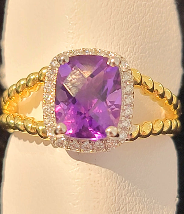 Amethyst and Diamond Split Shank Ring