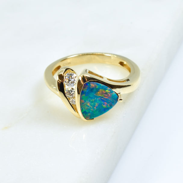 Opal Doublet and Diamond Ring