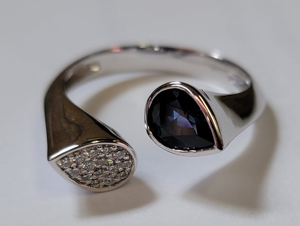Teardrop Sapphire and Pave Set Diamond Ring