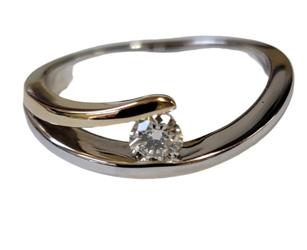 Two-Tone Asymmetrical Tension Set Diamond Ring