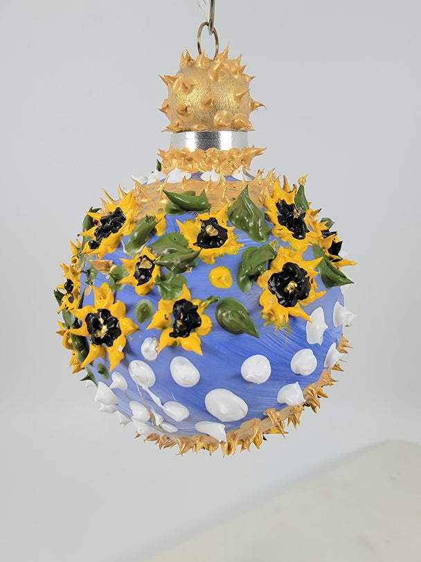 Sunflowers Swirl and White Polka Dots Ornament