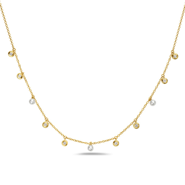 Diamond and Pearl Charm Style Necklace