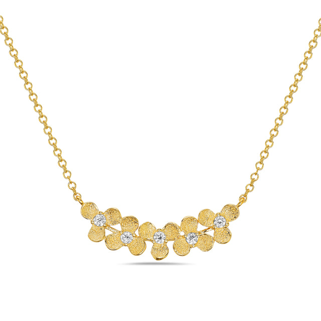 Textured Gold Diamond Floral Bar Necklace