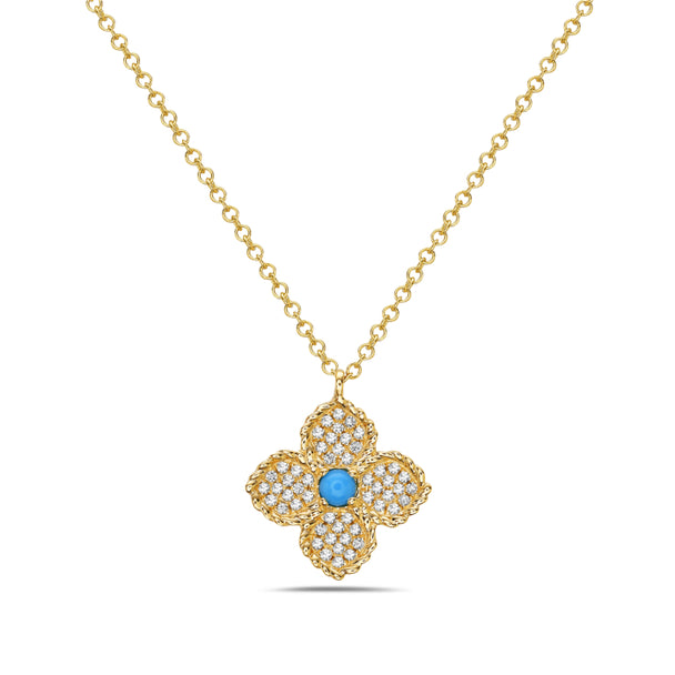 Turquoise and Diamond Clover Necklace